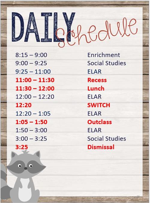2nd grade daily schedule